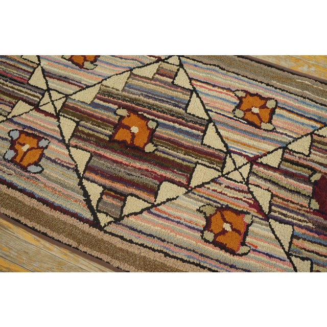 1930s Multicolor Geometric Folk Art Antique American Hooked Rug 2'4" X 12'10" Handknotted Wool Cotton Carpet For Sale - Image 13 of 18