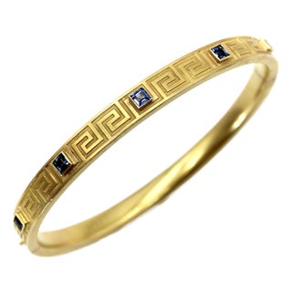 Late 19th Century Victorian 14k Gold Greek Key Design Bracelet With Sapphires For Sale