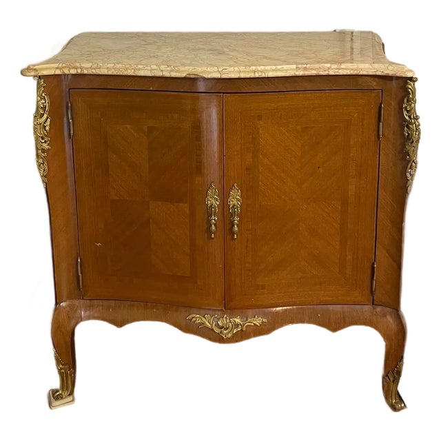 19th Century French Louis XV Style Inlaid Marble Top Sideboard For Sale