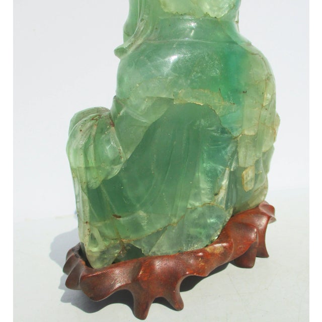 Vintage Chinese Fluorite Hotei Buddha on Wooden Stand For Sale In New York - Image 6 of 12