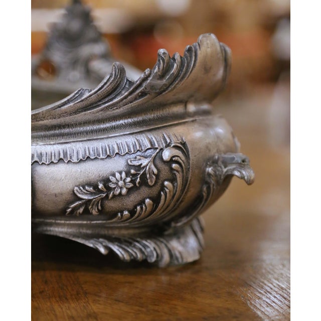 Silver 19th Century French Louis XV Rococo Silvered Oval Table Jardinière With Cherubs For Sale - Image 8 of 10