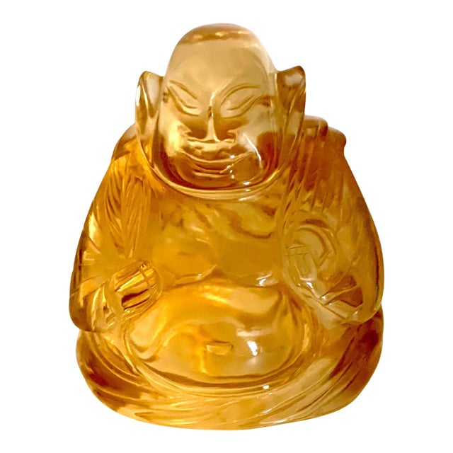 Small Vintage Amber Color Asian Crystal Buddha Figure For Sale