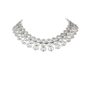 Vintage Signed Monet Rhodium Plated Filigree Collar Necklace, 1965 For Sale