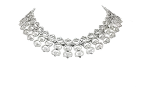 Vintage Signed Monet Rhodium Plated Filigree Collar Necklace, 1965