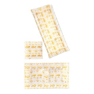 Vintage Mid-Century Modern Georges Briard Gold Pattern Glass Platters & Serving Trays – Set of 3 For Sale