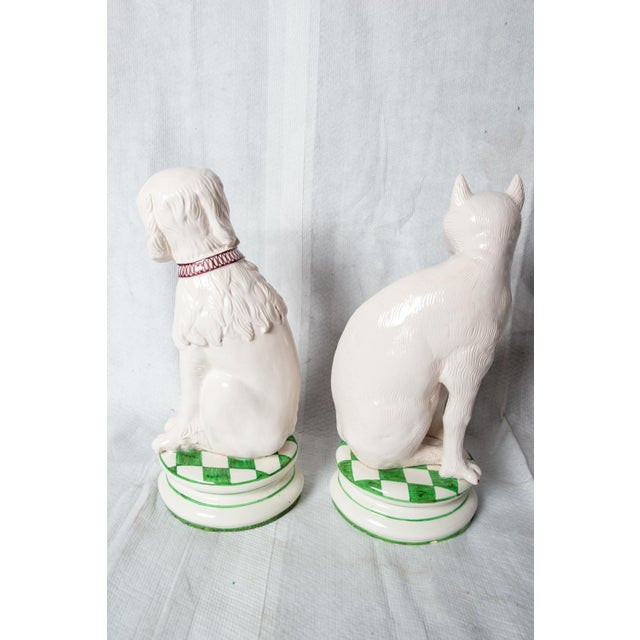 Italian Large Ceramic Dog and Cat Statues For Sale - Image 4 of 12