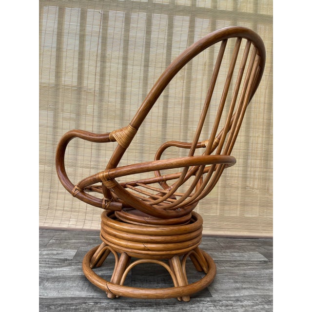 Paul Frankl Rattan Swivel Lounge Chair in the Paul Frankl's Style. Circa 1970s For Sale - Image 4 of 12