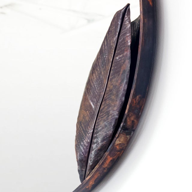 Copper Leaf Round Mirror Wall Mirror Copper For Sale In Dallas - Image 6 of 7