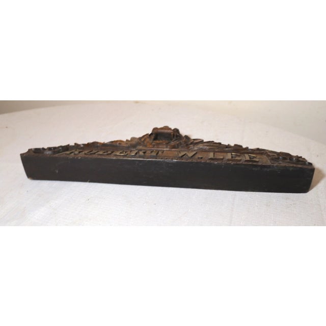Gold Antique Hand Carved Wood Figural Indonesian Sculpture Desk Name Plate Robert Lee For Sale - Image 8 of 11