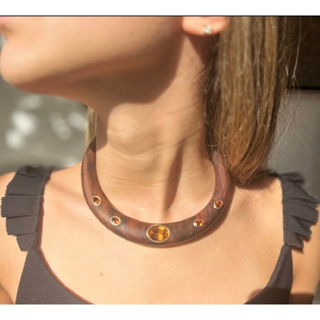 Wood Necklace With Madeira Citrines & 14k Gold For Sale - Image 4 of 7
