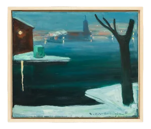 Stockholm at Night, Oil on Canvas, Framed