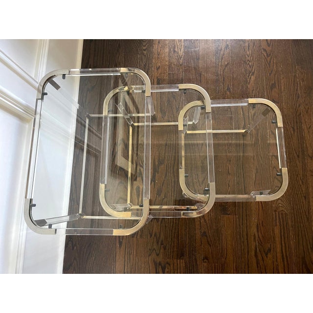 Hollywood Regency 1970s Charles Hollis Jones Metric Line Nesting Tables For Sale - Image 3 of 9
