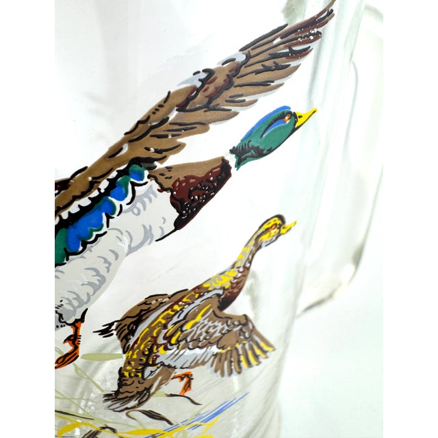 Mid-Century Modern Vintage Mid Century Mallard Duck Glass Pitcher With Hand-Painted Scene For Sale - Image 3 of 14