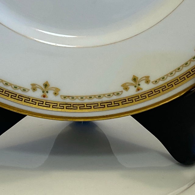 Early 20th Century Antique Bernardaud “B&c” Limoges Greek Key & Gilt Garland Dessert Plates, 7.25” – Set of 5 (C. 1900–1930) For Sale - Image 5 of 10