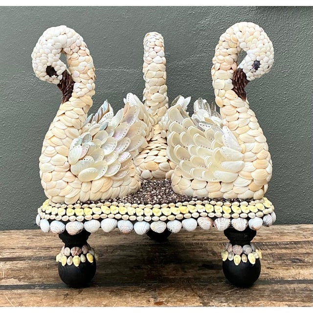 Late 20th Century Vintage Shell Encrusted Wood Swan Table For Sale - Image 5 of 13