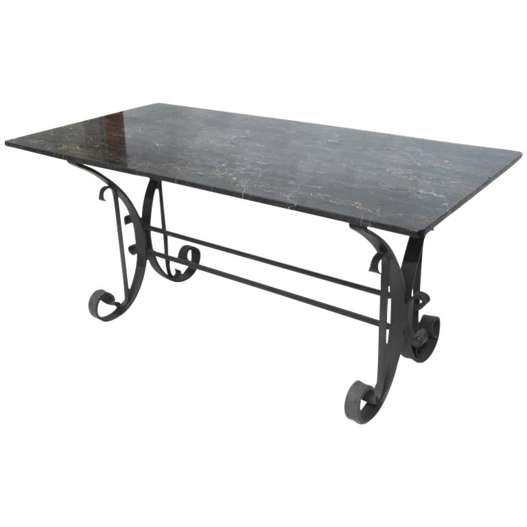 Italian Wrought Iron and Black Marble Dining Table Chairish