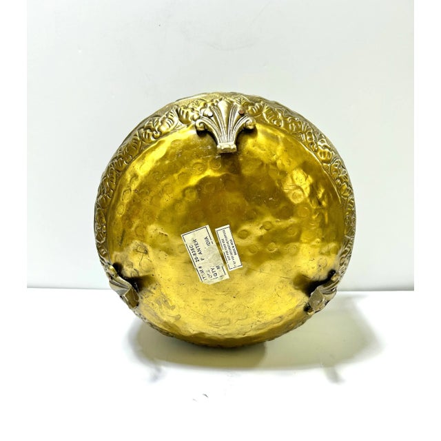 Vintage Embossed Brass Cachepot Planter – Hollywood Regency Brass Planter For Sale In Louisville - Image 6 of 8