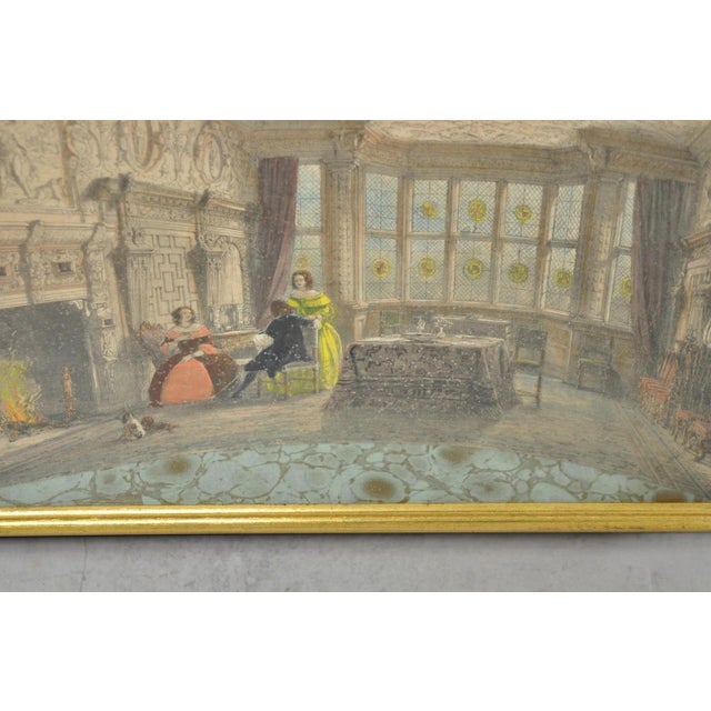 Wood Antique Colored Lithograph 3d Frame Hall of Levens & Trophy Room Joseph Nash - Set of 2 For Sale - Image 7 of 18