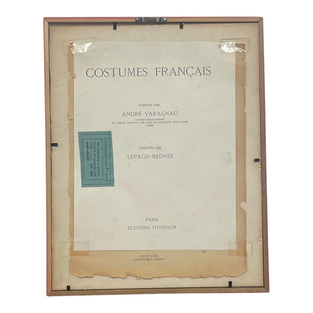 Vintage French Fashion Print by Lepage-Medvey, Costumes Français Champagne Woman, Framed Paris Editions Hyperion Illustration. For Sale - Image 10 of 10