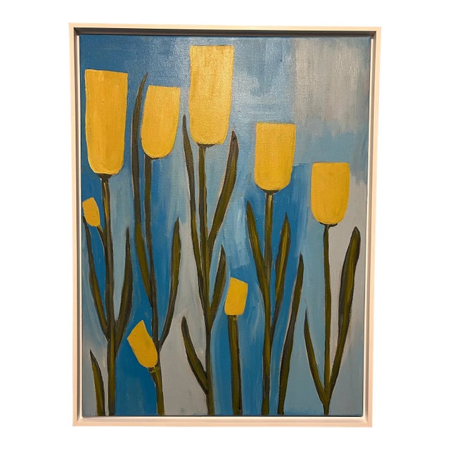 Modern Abstract Floral, “Ray of Hope,” Acrylic Painting on Canvas, Ready to Hang, Signed, Dated For Sale