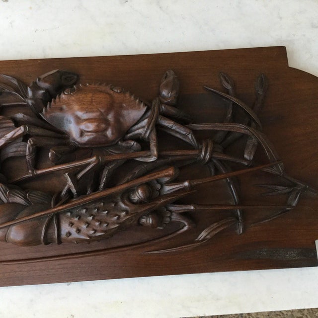 Late 19th Century Asian Wood Carved Wall Plaque with Crab and Lobster For Sale - Image 5 of 8