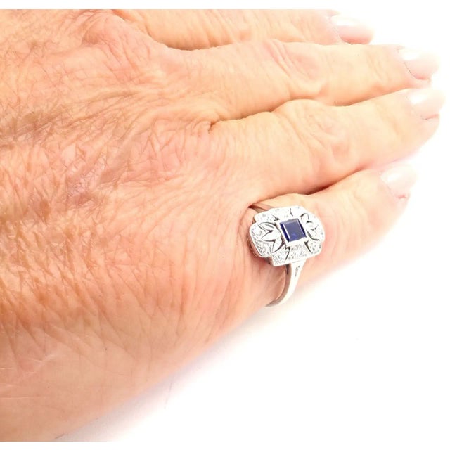 Vintage Tiffany & Co. Irid Platinum Diamond Sapphire Cocktail Ring, size 5 For Sale In Philadelphia - Image 6 of 8