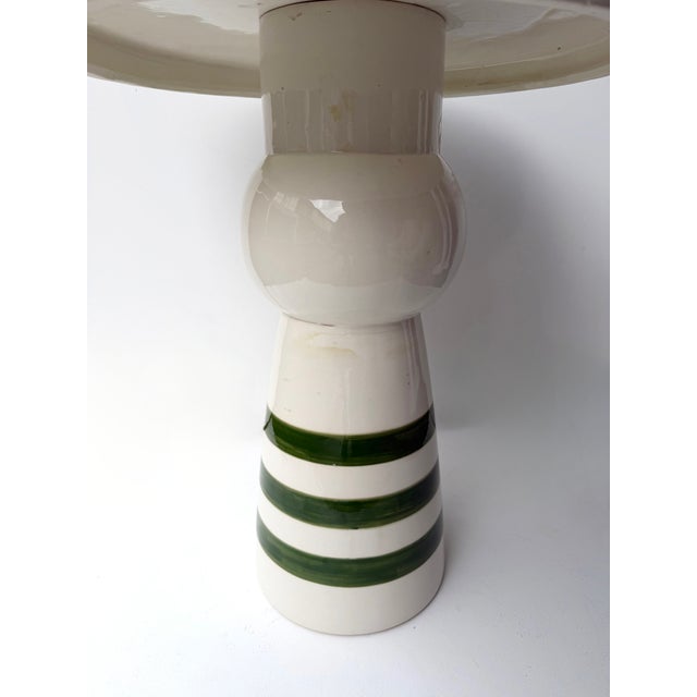 Contemporary Pair of Green and White Ceramic Stripe Side Tables. Italy For Sale - Image 4 of 12