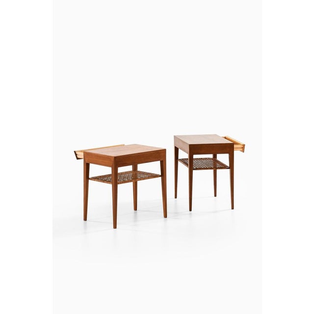 Bedside Tables in Cane and Teak attributed to Severin Hansen, 1950s, Set of 2 For Sale - Image 6 of 11