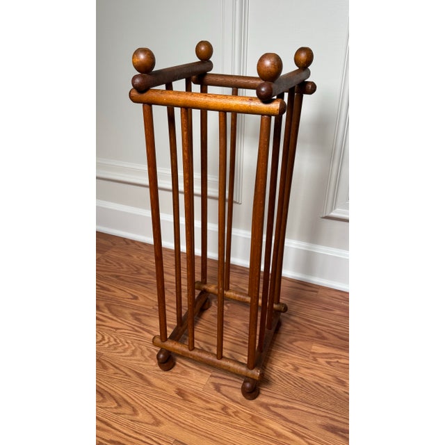 Victorian Arts & Crafts Solid Wood Stick & Ball Collapsible Umbrella Stand For Sale - Image 3 of 12