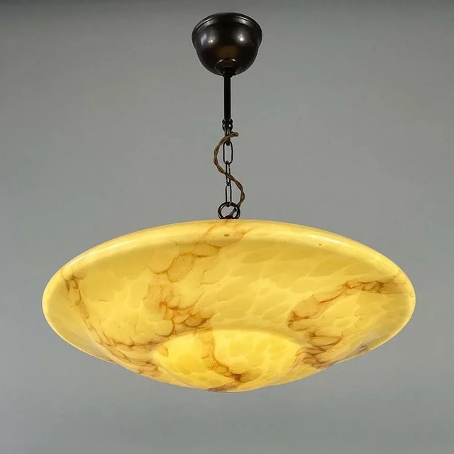 1930s Marbled Opaline and Burnished Brass Pendant, Germany, 1930s For Sale - Image 5 of 17