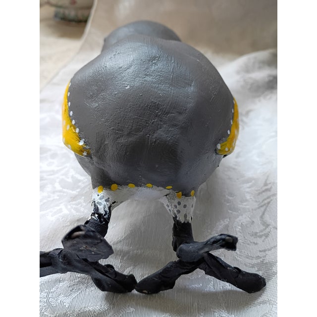 Charcoal Whimsical Handmade Paper Mâché Folk Art Owl Figurine - For Sale - Image 8 of 8