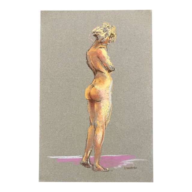 Contemporary Original Female Nude Life Study Pastel Drawing For Sale