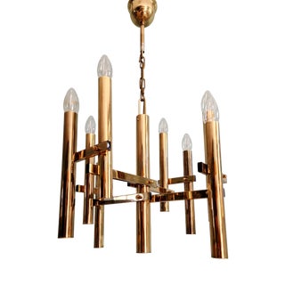 Geometric Brass Chandelier by Gaetano Sciolari for Massive, 1970s For Sale