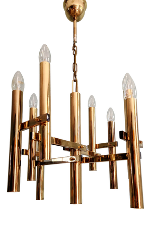 Geometric Brass Chandelier by Gaetano Sciolari for Massive, 1970s