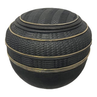 Candone Wharton Raku Basketweave Patterned Lidded Vessel For Sale