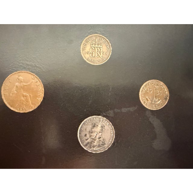 Metal Mid-Century Coins of the World Tray With Original Stand For Sale - Image 7 of 10