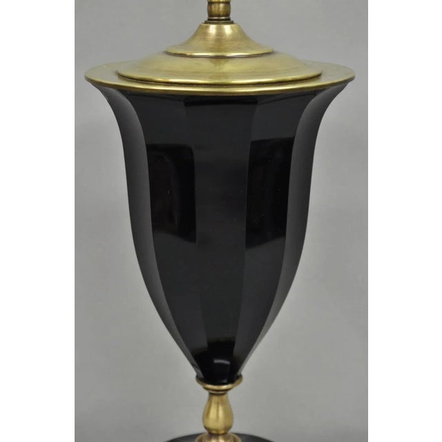 Neoclassical Antique French Neoclassical Black Faceted Opalene Glass Urn Brass Table Lamp For Sale - Image 3 of 13