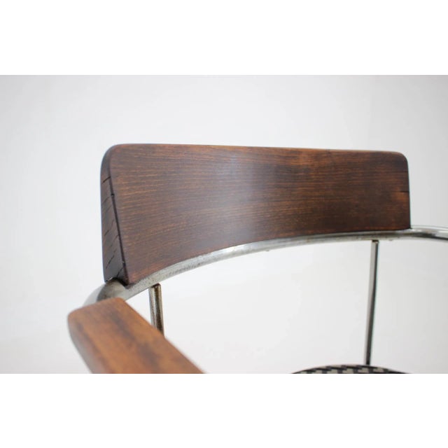 Wood Bauhaus Tubular Steel Chrome Desk Chair, Czechoslovakia, 1930s For Sale - Image 7 of 8