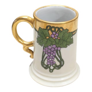 1915 Rosenthal Ceramic Tankard Stein Glass With Gold Rim, Grape Motif For Sale