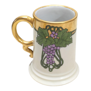 1915 Rosenthal Ceramic Tankard Stein Glass With Gold Rim, Grape Motif