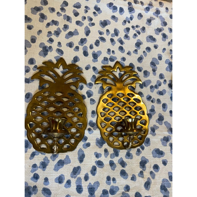1970s Pair of Southern Brass Pineapple Candle Sconces For Sale - Image 4 of 10