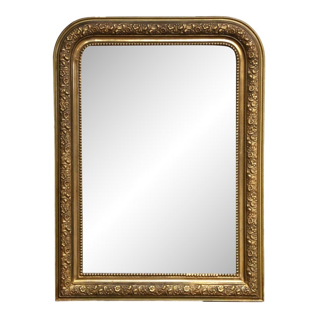 19th Century French Louis Philippe Giltwood Floral Mirror With Mercury Glass For Sale