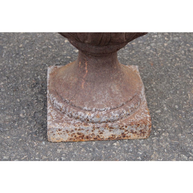 Classical Style Pair of Cast Iron Outdoor Garden Urns For Sale - Image 11 of 16