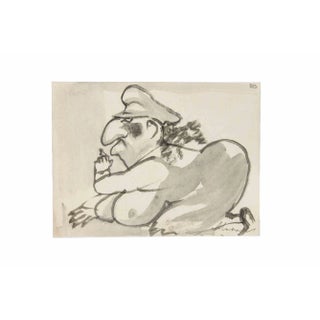 Mino Maccari, Portrait of Minister Scelba, Mixed Media, 1954 For Sale