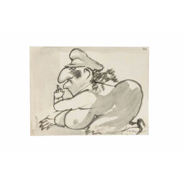 Mino Maccari, Portrait of Minister Scelba, Mixed Media, 1954 For Sale
