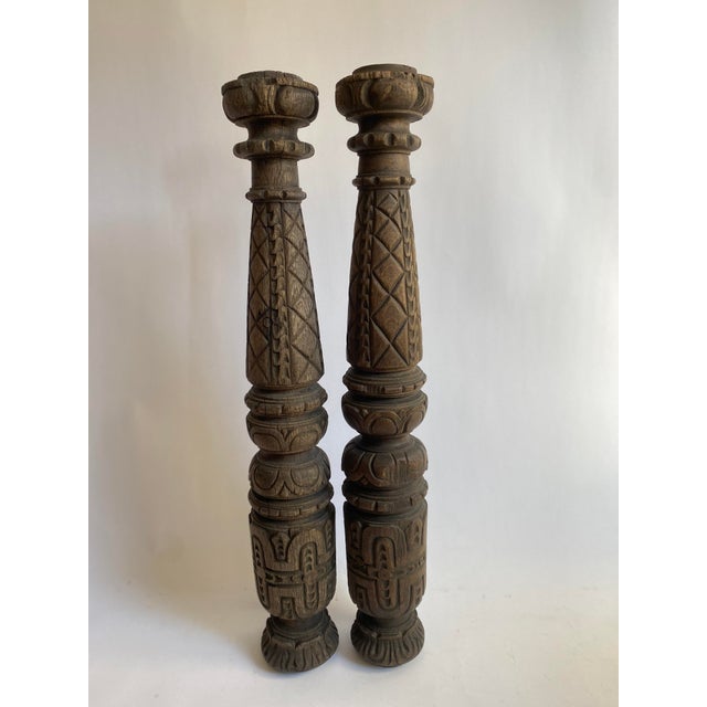 Pair of vintage carved wood columns/ architectural elements. Great for displaying objects or plant stands
