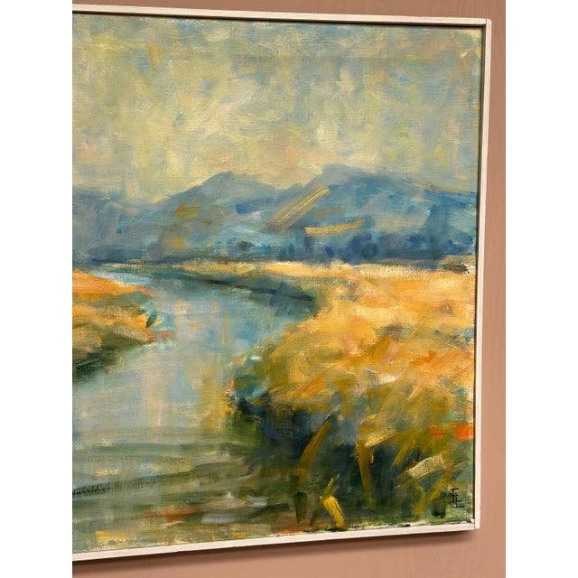 River Landscape with Mountains, 1960s, Oil on Canvas, Framed For Sale - Image 13 of 18