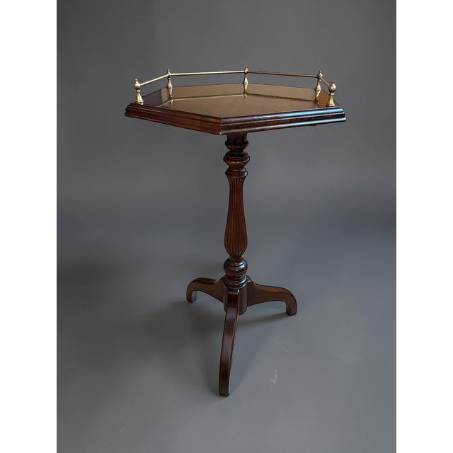 Ethan Allen Georgian Court Hexagon Side Drinks Table With Brass Rail For Sale - Image 10 of 11