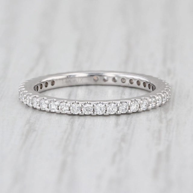 0.60ctw Diamond Eternity Wedding Band Stackable Anniversary Ring 14k White Gold, Size 6.5 For Sale - Image 4 of 6