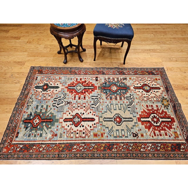 Textile Caucasian Shirvan Area Rug, Handwoven Wool, Allover Geometric Design, 1920s, 4' x 6' For Sale - Image 7 of 18